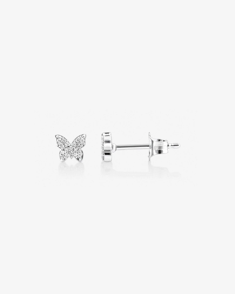 Boucles d'oreilles à petits papillons avec diamants en argent sterling