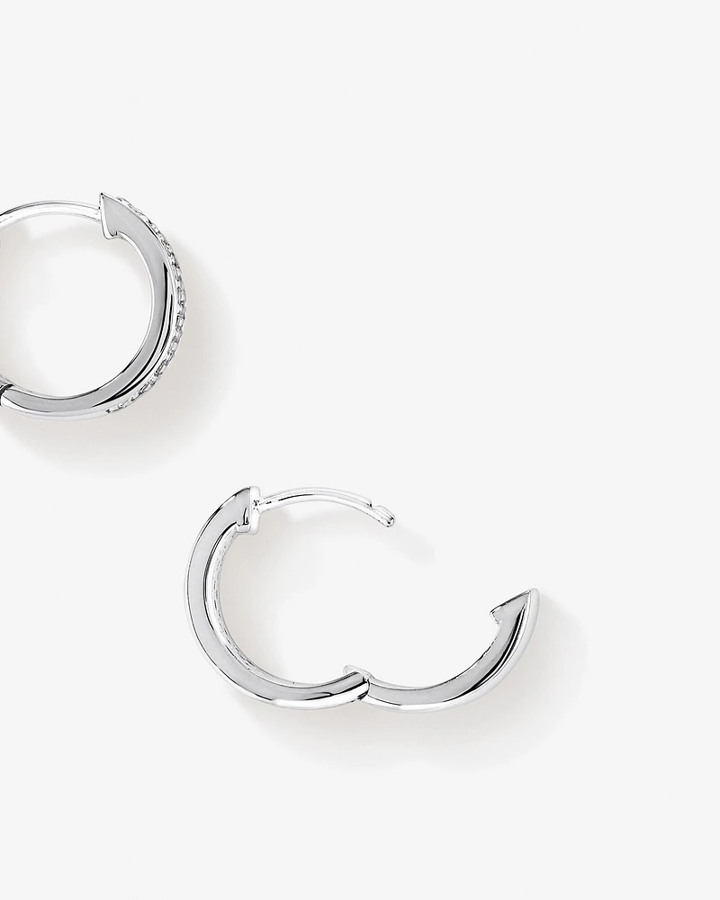 Reversible Huggie Earrings With Cubic Zirconia In Sterling Silver