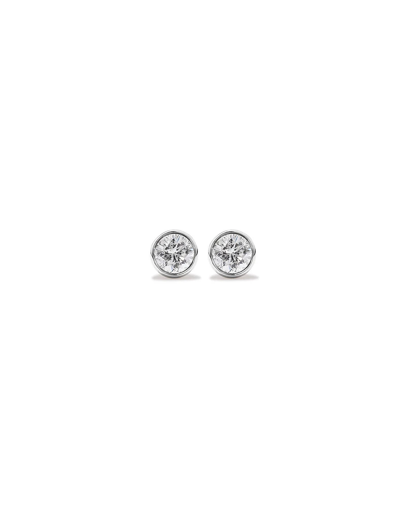 0.25 Carat TW Round Brilliant Diamond Solitaire Bezel Set Stud Earrings in 18kt White Gold