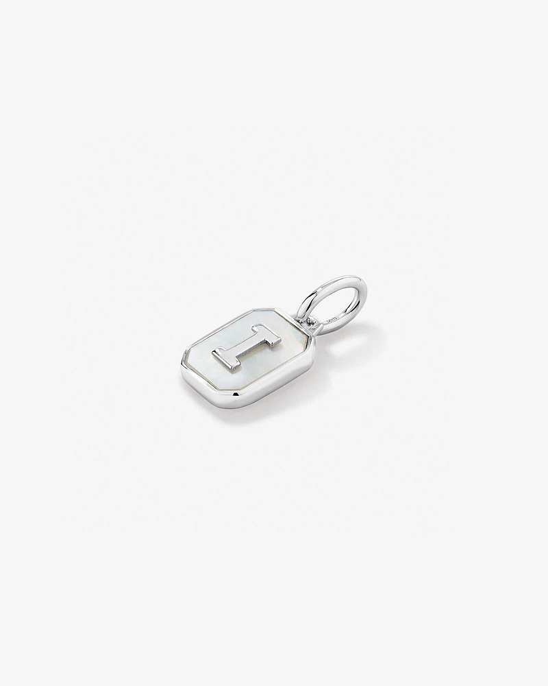Letter F Mother of Pearl Initial Pendant in Sterling Silver