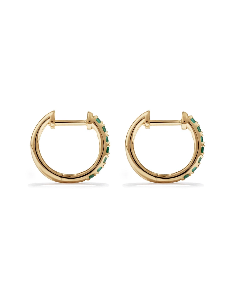 Boucles d'oreilles Huggie avec émeraude en or jaune 10 carats