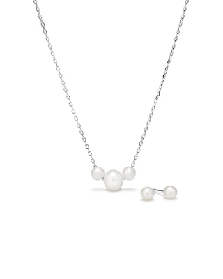 Cultured Freshwater Pearl Stud Earring and Necklace Set in Sterling Silver