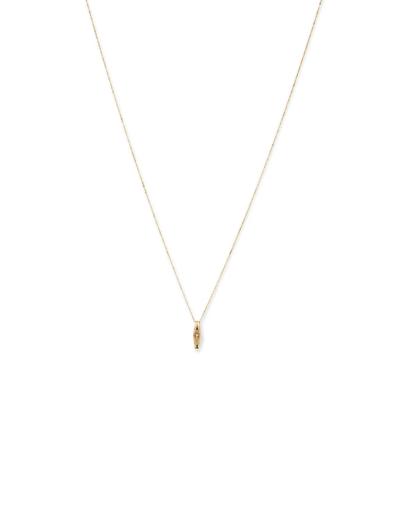 Diamond Star Accent Narrow Signet Pendant with Chain in 10kt Yellow Gold