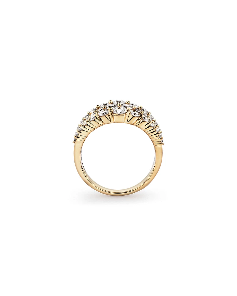 Graduated Multi Row Ring with 2.00 TW Diamonds in 18kt Yellow Gold