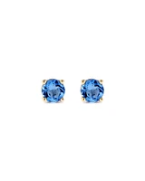 Round Blue Created Tanzanite Birthstone Stud Earrings in 10kt Yellow Gold