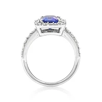 Halo Ring with Tanzanite & 0.75 Carat TW of Diamonds in 14kt White Gold