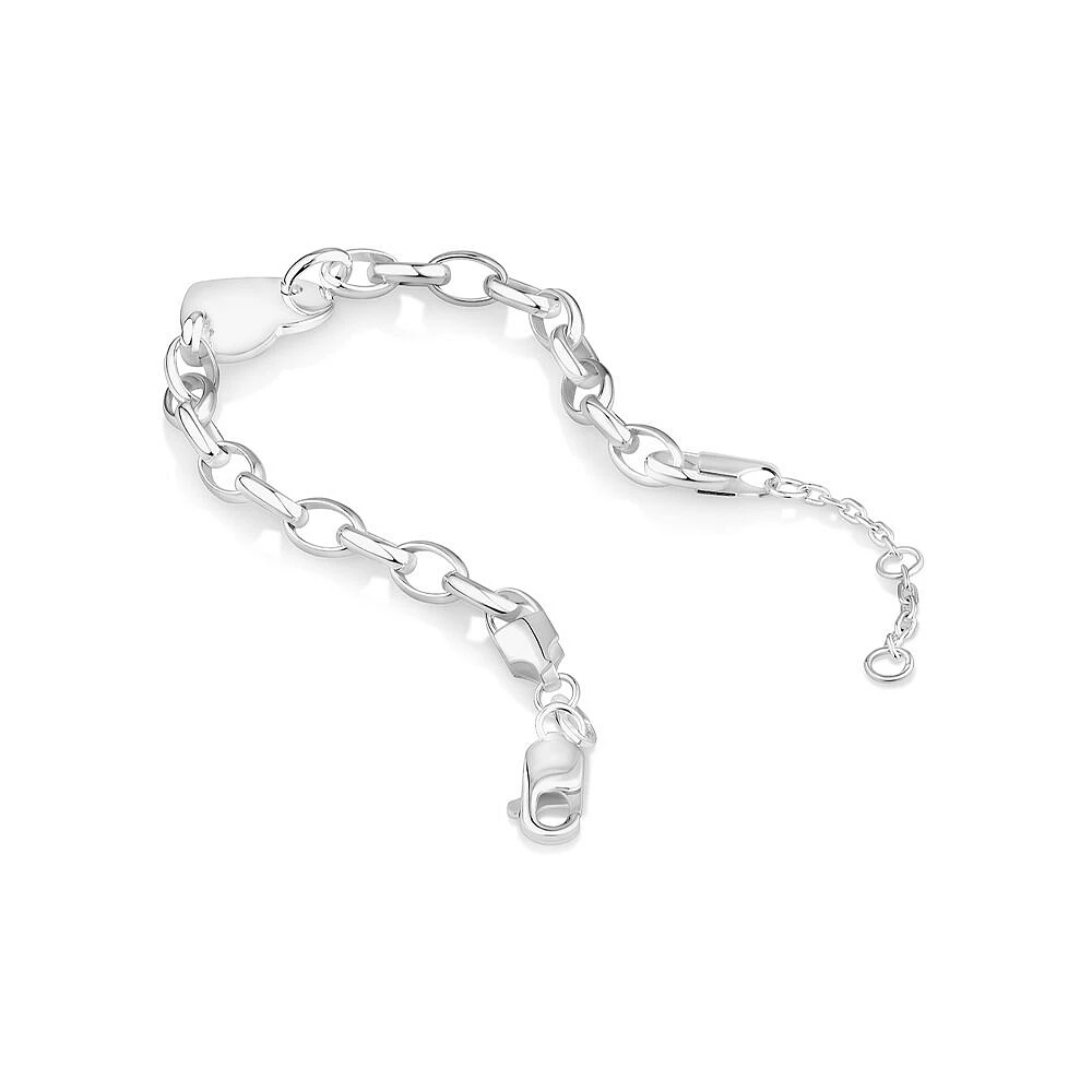 Heart Disc Oval Belcher Bracelet in Sterling Silver