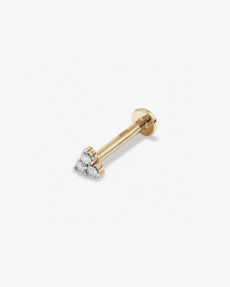 Diamond Trio Flat Back Helix Stud Earring in 10kt Yellow Gold