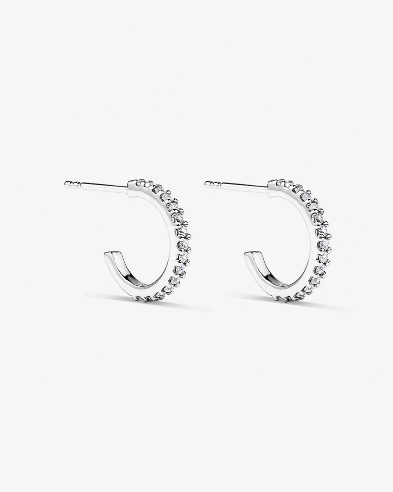 Half Hoop Stud Earrings with Cubic Zirconia in Sterling Silver