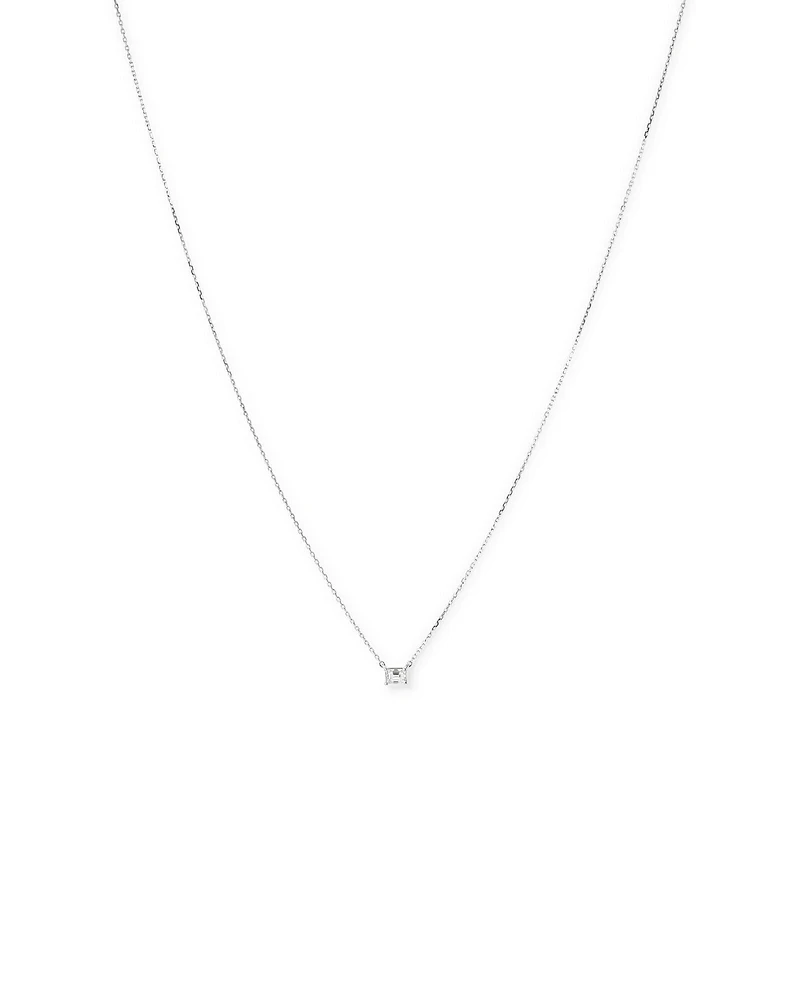 0.25 Carat TW Emerald Cut Diamond Solitaire Necklace in 18kt White Gold