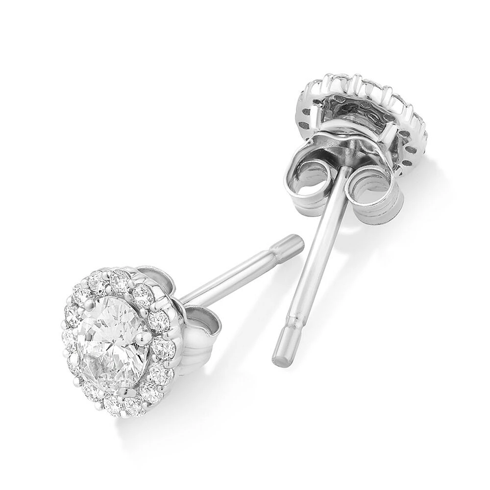 0.60 Carat TW Laboratory-Grown Diamond Oval Halo Stud Earrings Set in 10kt White Gold