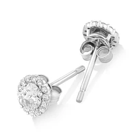 0.60 Carat TW Laboratory-Grown Diamond Oval Halo Stud Earrings Set in 10kt White Gold