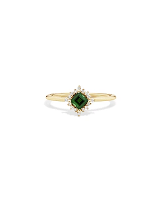 Bague en or jaune 10 K à tourmaline verte et à diamants