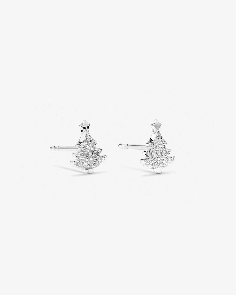 Cubic Zirconia Christmas Tree Stud Earrings in Sterling Silver