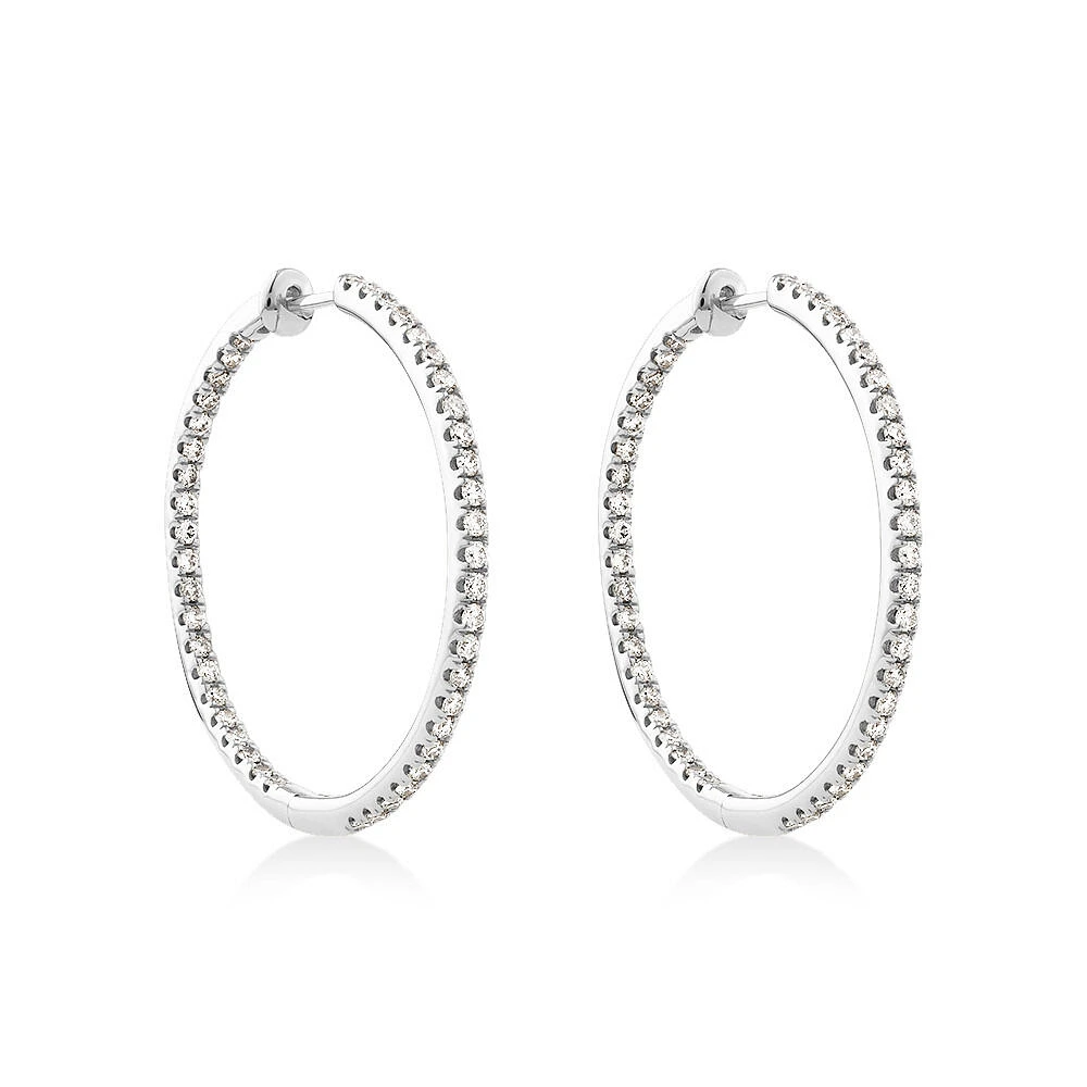 Hoop Earrings With 1.00 Carat TW of Diamonds Set in 10kt White Gold