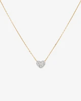 Mini Puff Heart Necklace with .12TW of Diamonds in 10kt Yellow Gold and Rhodium