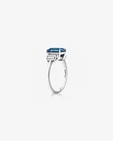 London Blue Topaz Ring with 0.30 Carat TW of Diamonds in 14kt White Gold