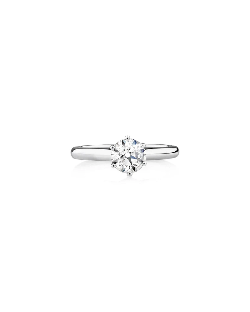 Bague de fiançailles à solitaire certifié en or blanc 14 K avec diamants totalisant 1 ct