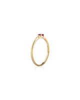 3 Stone Ring with Ruby & Diamonds in 10kt Yellow Gold