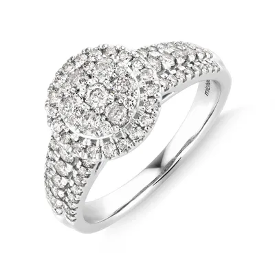 Halo Ring with 1 Carat TW of Diamonds 10kt White Gold