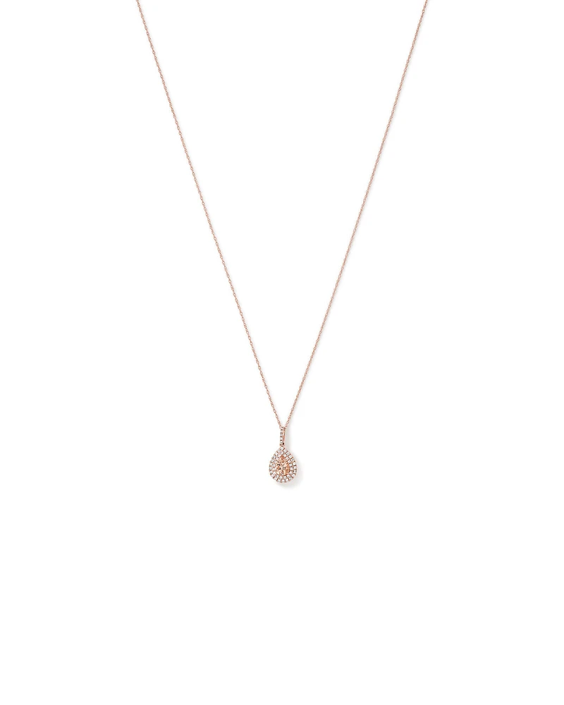 Pear Cut Morganite Gemstone and 0.25 Carat TW Diamond Halo Pendant Necklace in 10kt Rose Gold