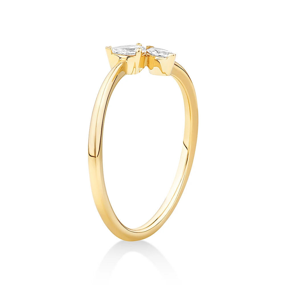 0.24 Carat TW Marquise and Pear Cut Laboratory-Grown Diamond Two Stone Ring in 10kt Yellow Gold