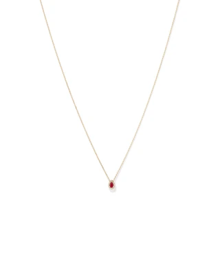 Pear Cut Red Ruby Gemstone and 0.05 Carat TW Diamond Halo Necklace in 10kt Yellow Gold