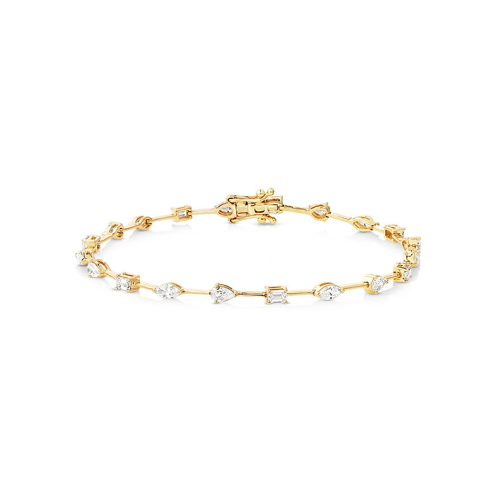 2.00 Carat TW Fancy Cut Laboratory-Grown Diamond Tennis Bracelet in 10kt Yellow Gold