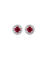 Halo Stud Earrings with Natural Ruby & 0.28 Carat TW of Diamonds in 10kt Gold