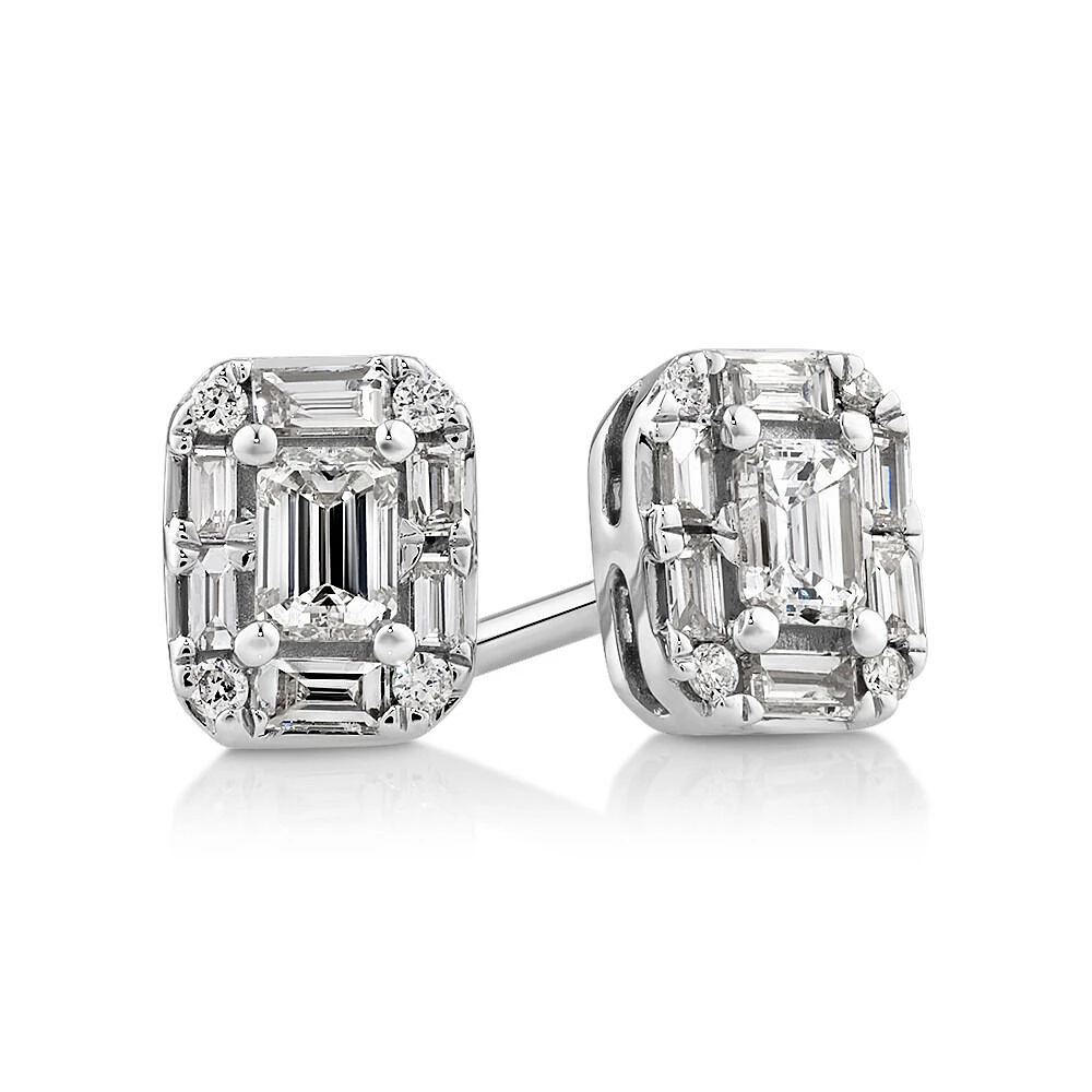 0.31 Carat TW Multistone Emerald Cut Diamond Stud Earrings in 10kt White Gold