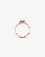 Pear Cut Morganite Gemstone and 0.45 Carat TW Diamond Halo and Side Accent Engagement Ring in 10kt Rose Gold