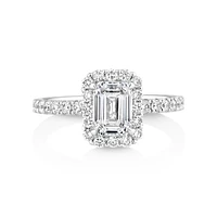 1.78 Carat TW Laboratory-Grown Diamond Emerald Cut Halo Ring in 14kt White Gold