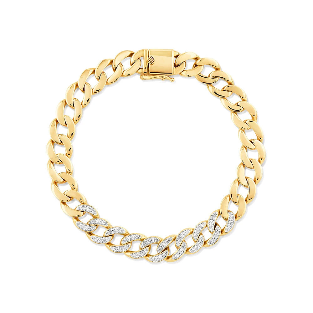 21cm (8.5") Cuban Link Bracelet with Carat TW of Diamonds in 10kt Yellow Gold