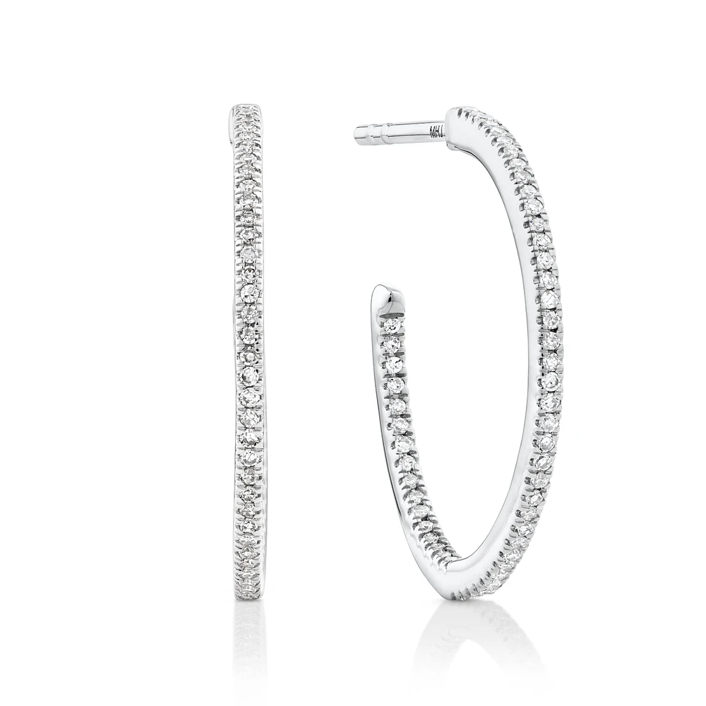 0.15 Carat TW Fine Diamond Hoop Earrings in 10kt White Gold