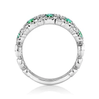 2 Row Bubble Ring with Emerald and .75 Carat TW Diamonds in 14kt White Gold