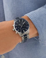 Montre à énergie solaire en acier inoxydable bleu pour homme