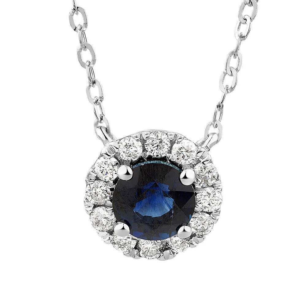 Halo Pendant with Sapphire & 0.14 Carat TW of Diamonds in 10kt White Gold