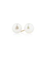 Stud Earrings with 7mm Button Cultured Freshwater Pearl in 10kt Yellow Gold