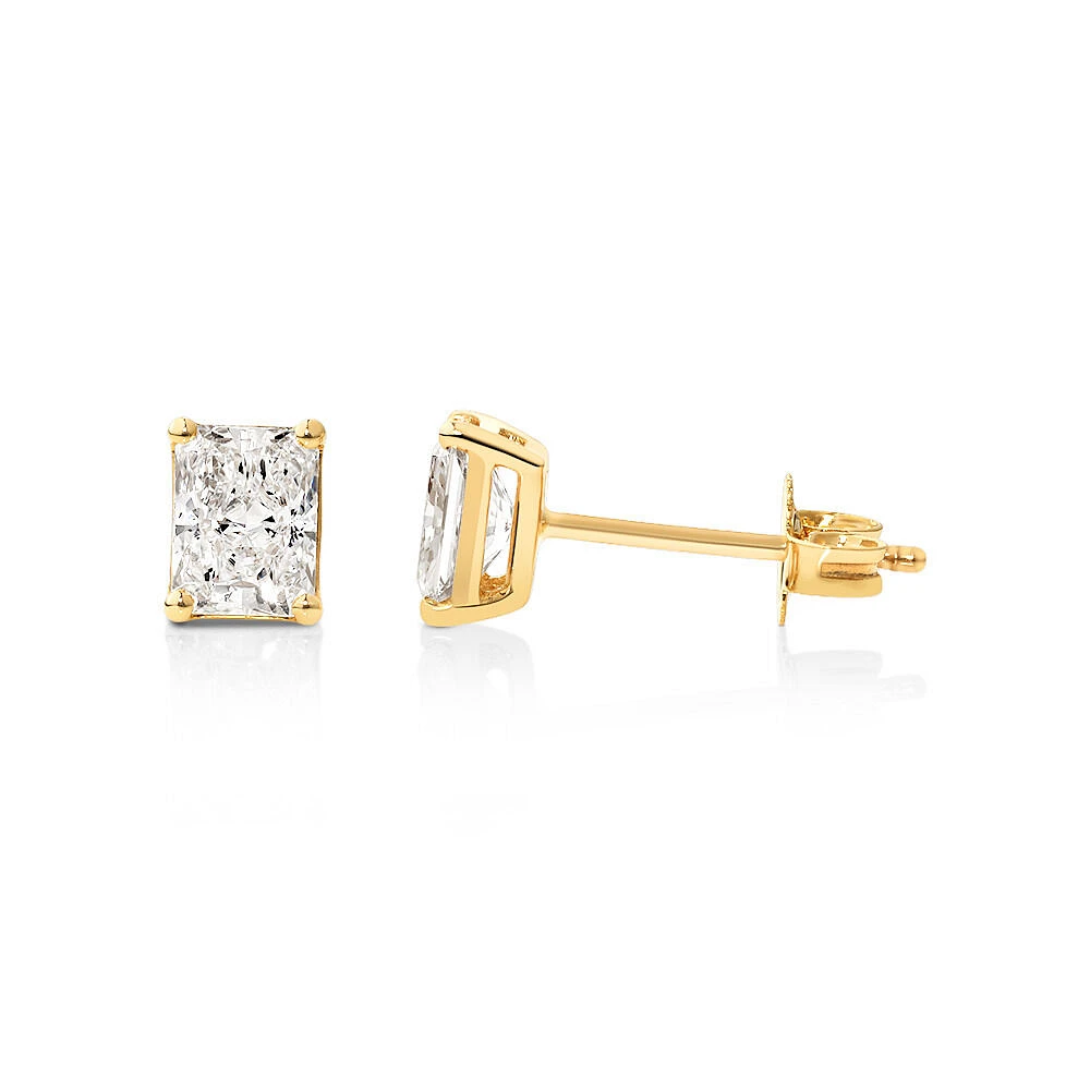 1.00 Carat TW Radiant Cut Solitaire Laboratory-Grown Diamond Stud Earrings in 10kt Yellow Gold