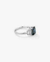 Emerald Cut London Blue Topaz Gemstone and 0.30 Carat TW Baguette Diamond Ring in 14kt White Gold