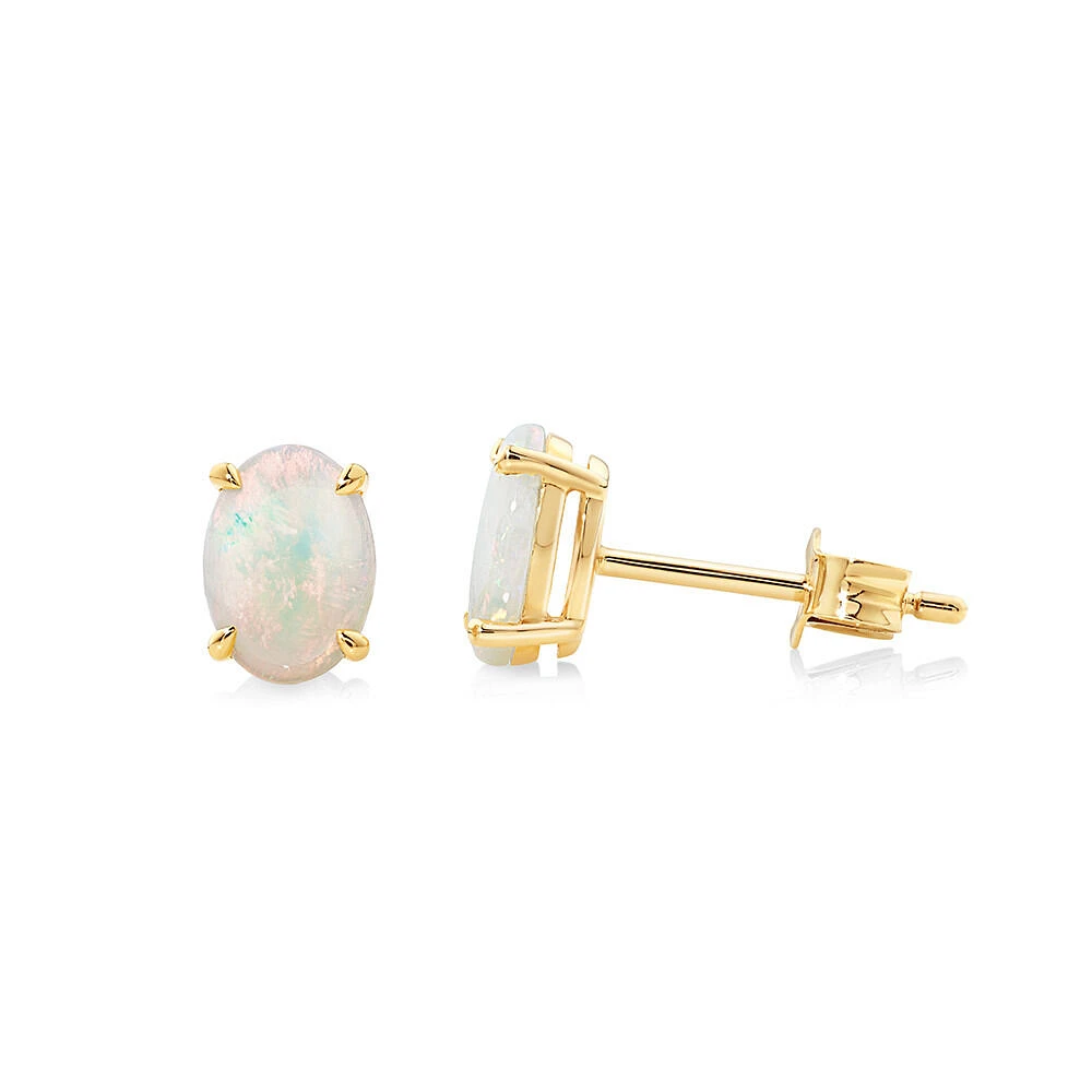 Stud Earrings with Opal in 10kt Yellow Gold