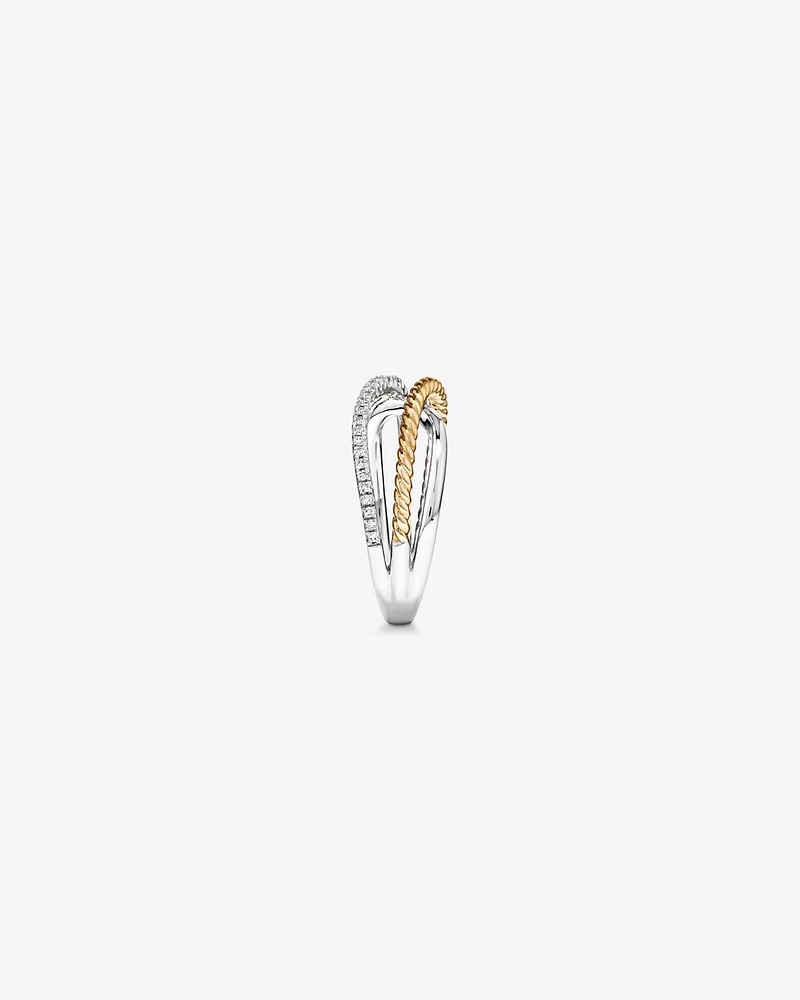 Crossover Wrap Ring with .15 Carat TW Diamonds in Sterling Silver and 10kt Yellow Gold