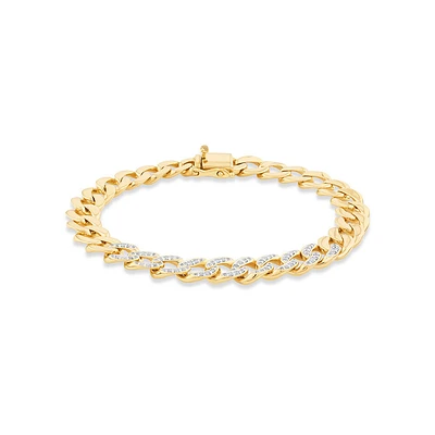 21cm (8.5") Cuban Link Bracelet with Carat TW of Diamonds in 10kt Yellow Gold