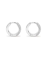 Cubic Zirconia Puff Cross Huggie Earrings in Sterling Silver