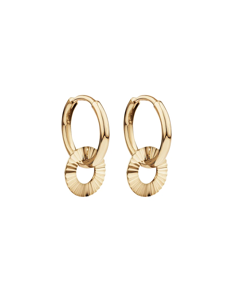 Sunray Circle Charm Huggie Hoop Earrings in 10kt Yellow Gold