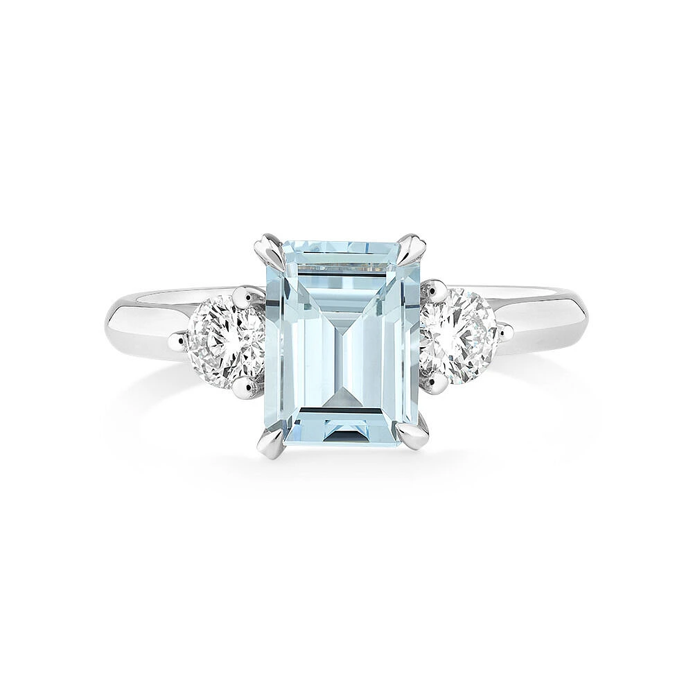 Ring with Aquamarine & 0.40 Carat TW of Diamonds in 10kt White Gold