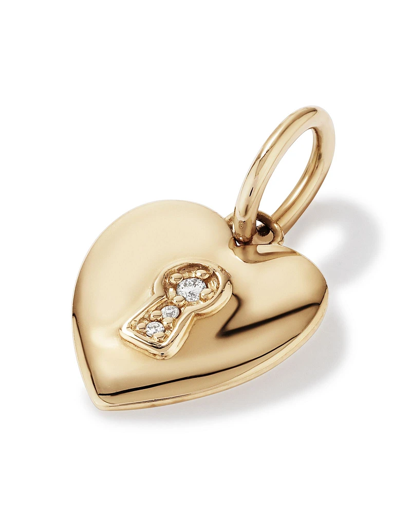 Diamond Accent Love Heart Lock Pendant in 10kt Yellow Gold