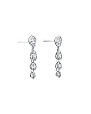 Pear Shaped Cubic Zirconia Bezel Set Stud Drop Earrings in Sterling Silver