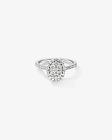 0.86 Carat TW Oval Shaped Cluster Diamond Halo Engagement Ring in 14kt White Gold