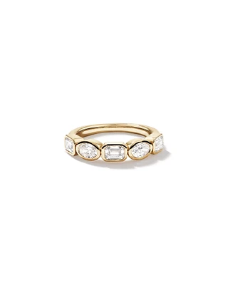 1.50 Carat TW Bezel Set Emerald and Oval Cut Lab-Grown Diamond Wedding Band in 14kt Yellow Gold